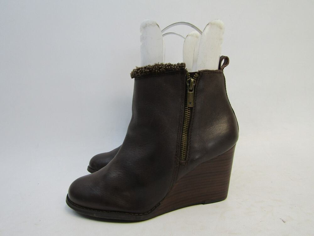 Lucky Brand Womens Size 8.5 M Brown Leather Zip Wedge Ankle Fashion Boots Bootie